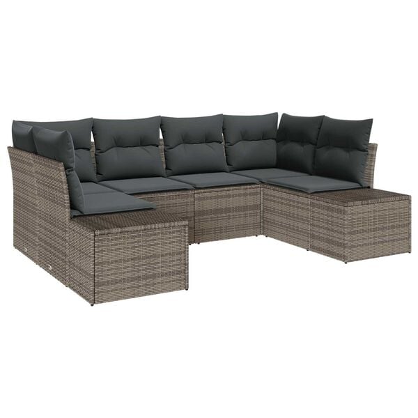 vidaXL Garden Sofa Set with Storage 6 pcs Grey Poly rattan