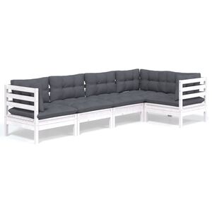 vidaXL 5 Piece Garden Lounge Set with Cushions White Pinewood