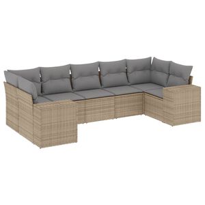 vidaXL 7 Piece Garden Sofa Set with Cushions Beige Poly Rattan
