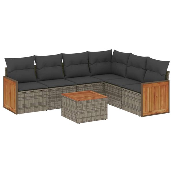 vidaXL 7 Piece Garden Sofa Set with Cushions Grey Poly Rattan