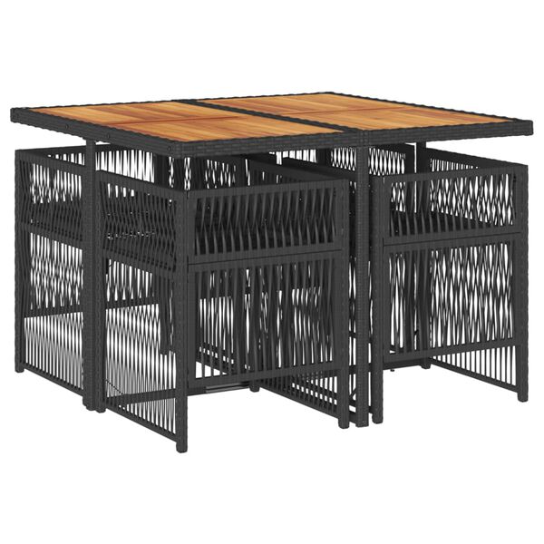 vidaXL 5 Piece Garden Dining Set with Cushions Black Poly Rattan