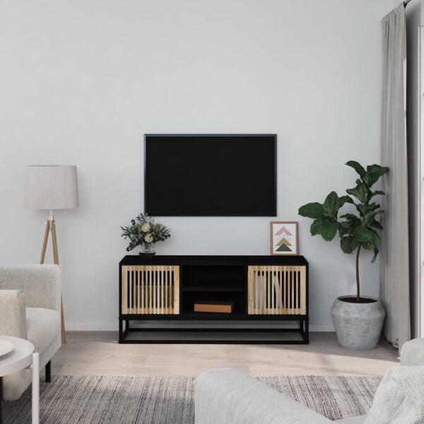 vidaXL TV Cabinet Black 105x30x45 cm Engineered Wood and Iron