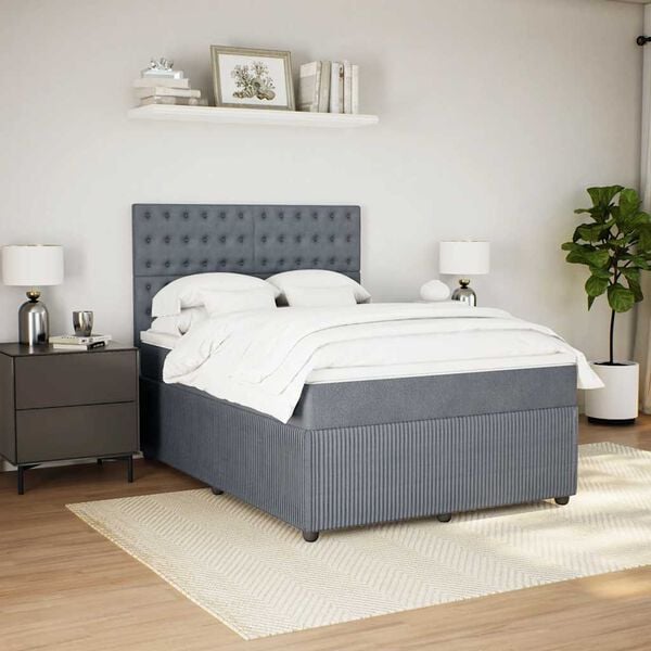 vidaXL Box Spring Bed with Mattress Dark Grey Double Fabric