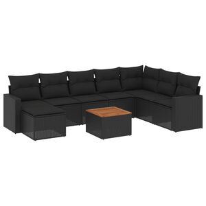 vidaXL 9 Piece Garden Sofa Set with Cushions Black Poly Rattan
