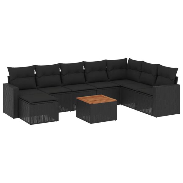 vidaXL 9 Piece Garden Sofa Set with Cushions Black Poly Rattan