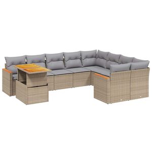 vidaXL 10 Piece Garden Sofa Set with Cushions Beige Poly Rattan