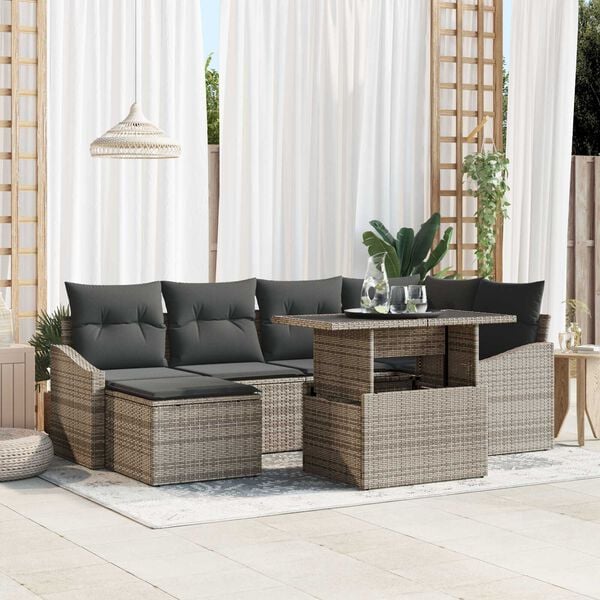 vidaXL Garden Sofa Set 7 pcs Grey Poly Rattan and Powder-Coated Steel
