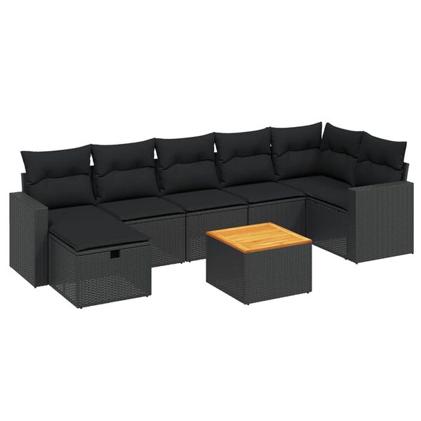 vidaXL 8 Piece Garden Sofa Set with Cushions Black Poly Rattan