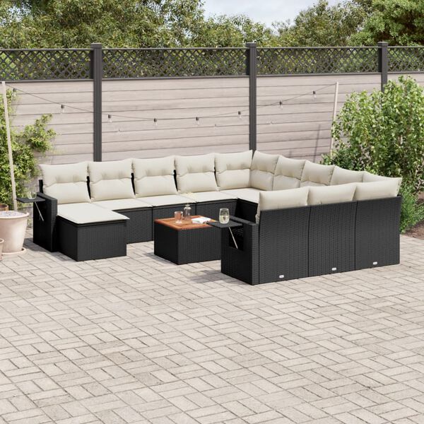 vidaXL 13 Piece Garden Sofa Set with Cushions Black Poly Rattan