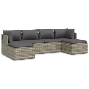vidaXL 6 Piece Garden Lounge Set with Cushions Grey Poly Rattan