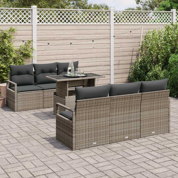 vidaXL Garden Sofa Set with Cushion 7 pcs Grey Poly rattan