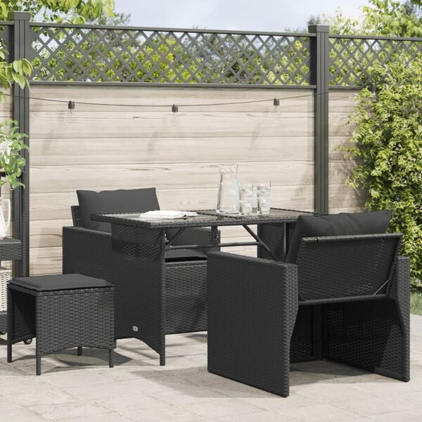 vidaXL 4 Piece Garden Sofa Set with Cushions Black Poly Rattan