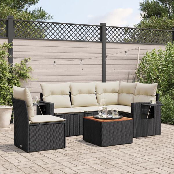 vidaXL 6 Piece Garden Sofa Set with Cushions Black Poly Rattan
