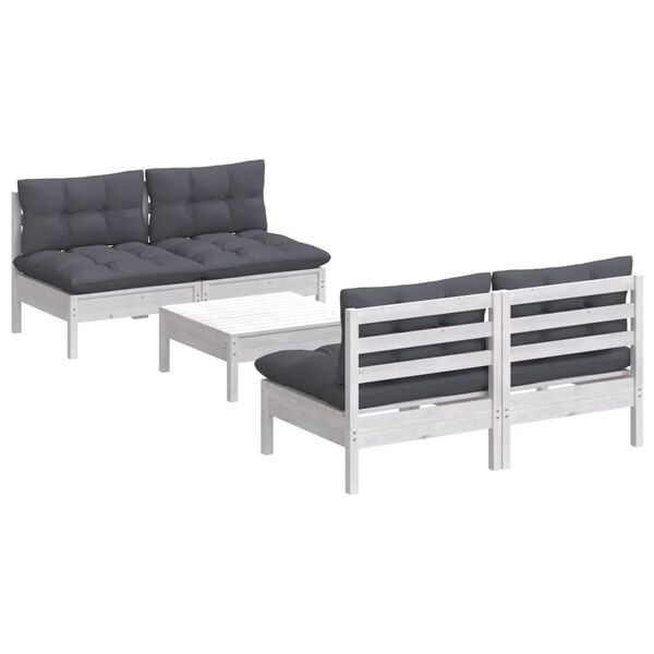 vidaXL 5 Piece Garden Lounge Set with Anthracite Cushions Pinewood