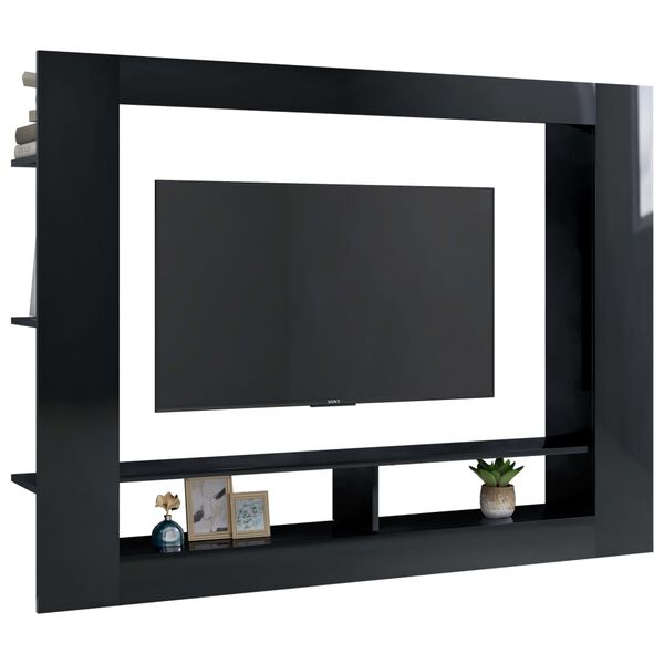 vidaXL TV Cabinet High Gloss Black 152x22x113 cm Engineered Wood