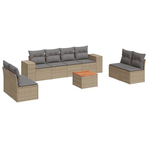 vidaXL 9 Piece Garden Sofa Set with Cushions Beige Poly Rattan