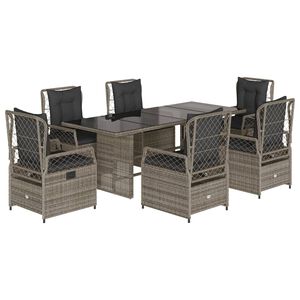 vidaXL 7 Piece Garden Dining Set with Cushions Grey Poly Rattan