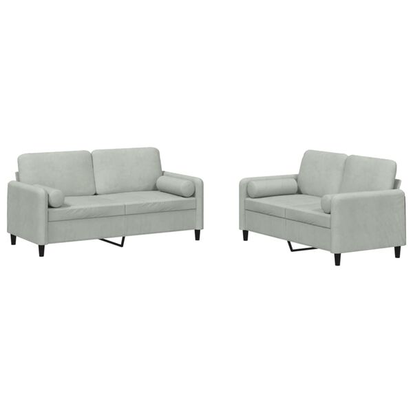 vidaXL 2 Piece Sofa Set with Pillows Light Grey Velvet
