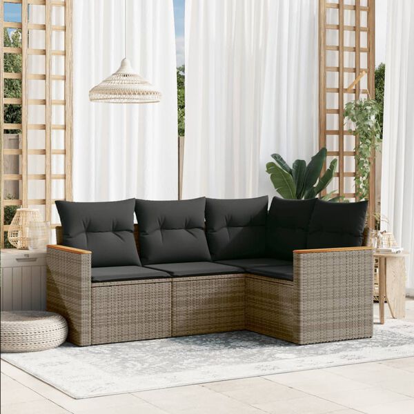 vidaXL 4 Piece Garden Sofa Set with Cushions Grey Poly Rattan