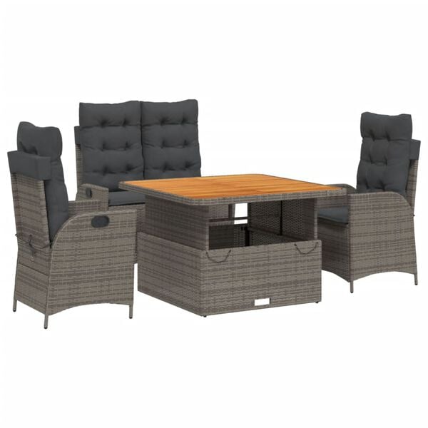 vidaXL 5 Piece Garden Dining Set with Cushions Grey Poly Rattan
