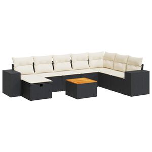 vidaXL 9 Piece Garden Sofa Set with Cushions Black Poly Rattan