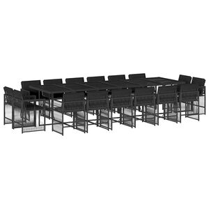 vidaXL 17 Piece Garden Dining Set with Cushions Black Poly Rattan