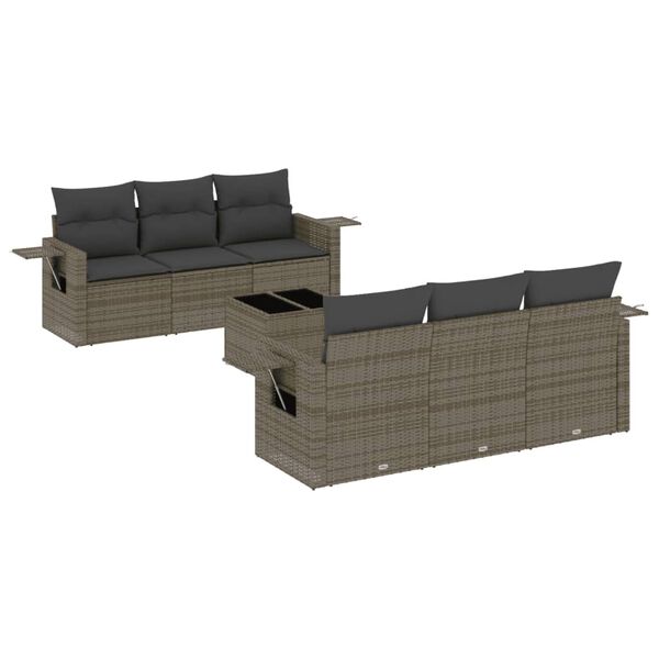 vidaXL 7 Piece Garden Sofa Set with Cushions Grey Poly Rattan
