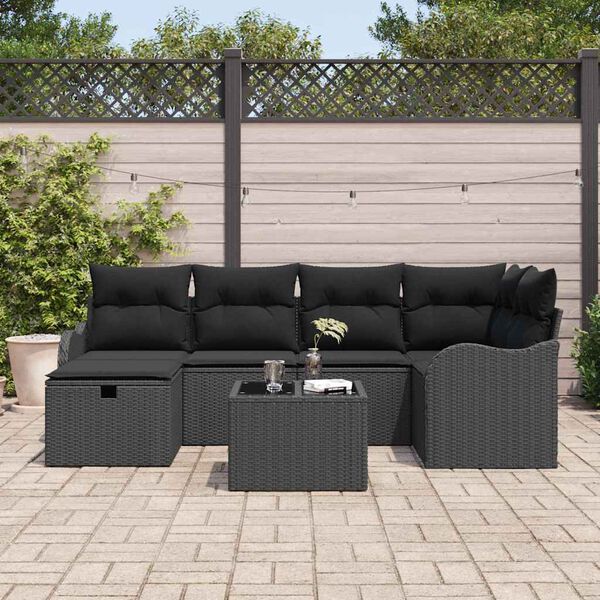 vidaXL Garden Sofa Set with Cushion Manual 7 pcs Black Poly rattan