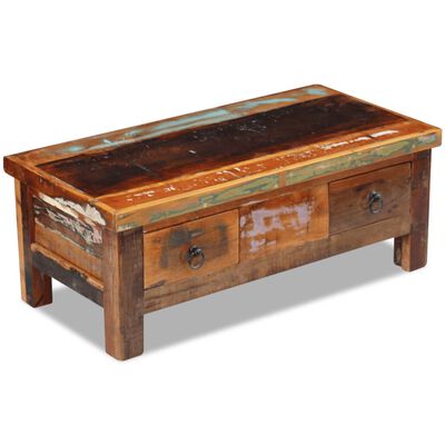 vidaXL Coffee Table Drawers Solid Reclaimed Wood 90x45x35 cm