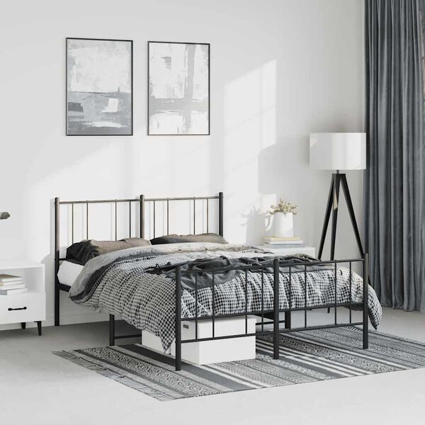 vidaXL Metal Bed Frame without Mattress with Footboard Black 135x190cm