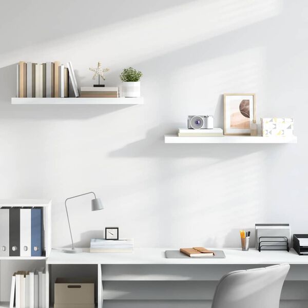 vidaXL Floating Wall Shelves 2 pcs High Gloss White 90x23.5x3.8 cm MDF