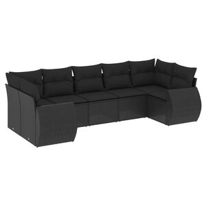 vidaXL 7 Piece Garden Sofa Set with Cushions Black Poly Rattan