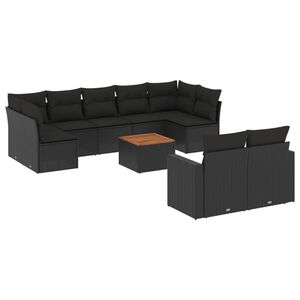 vidaXL 10 Piece Garden Sofa Set with Cushions Black Poly Rattan