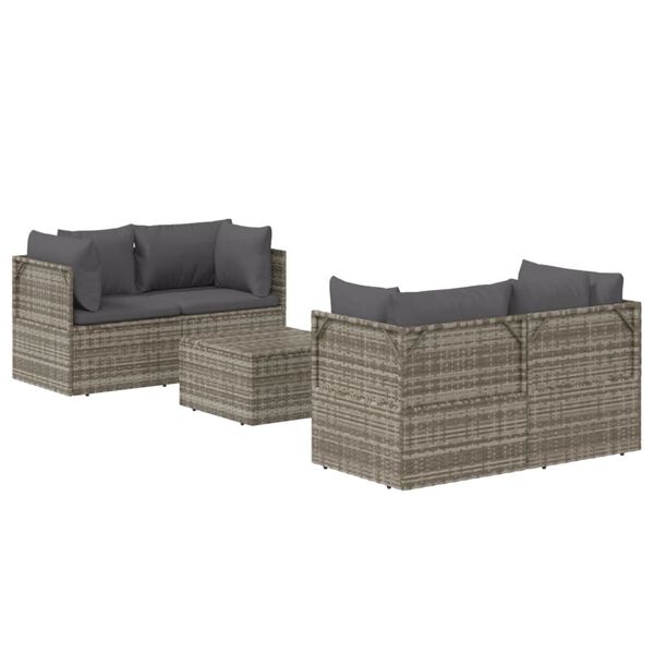 vidaXL 5 Piece Garden Lounge Set with Cushions Grey Poly Rattan