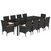 vidaXL 11 Piece Garden Dining Set with Cushions Black Poly Rattan and Glass