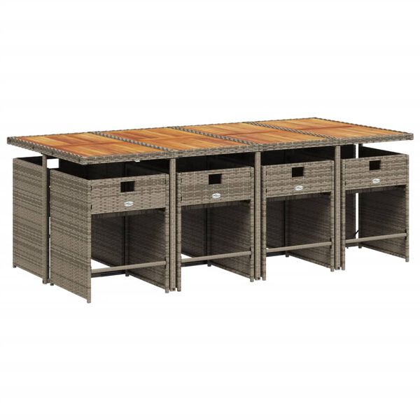 vidaXL 9 Piece Garden Dining Set with Cushions Grey Poly Rattan