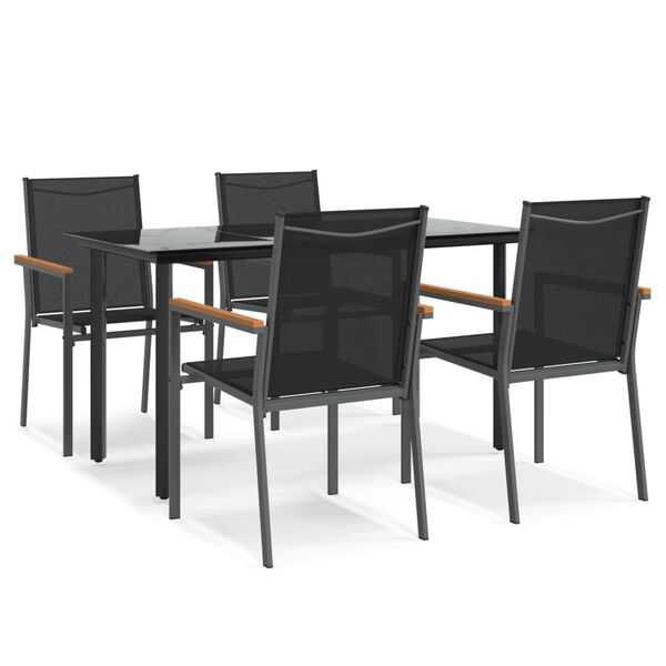 vidaXL 5 Piece Garden Dining Set Black Textilene and Steel