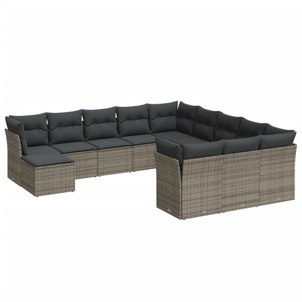 vidaXL 12 Piece Garden Sofa Set with Cushions Grey Poly Rattan