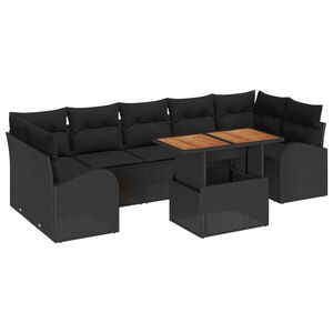 vidaXL Garden Sofa Set with Storage 8 pcs Black Poly rattan