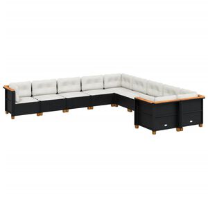 vidaXL 10 Piece Garden Sofa Set with Cushions Black Poly Rattan
