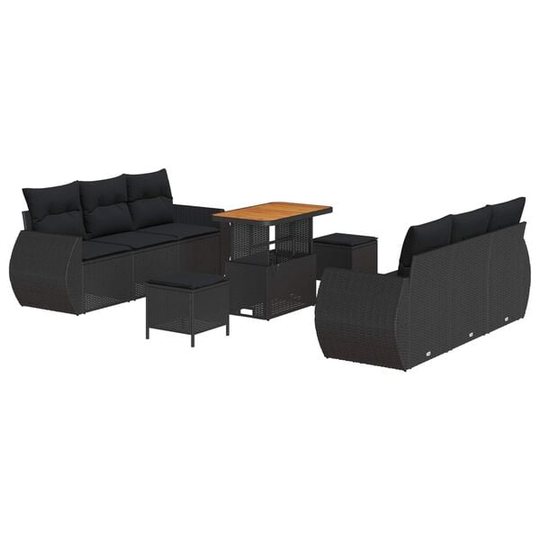 vidaXL Garden Sofa Set with Cushion 9 pcs Black Poly Rattan