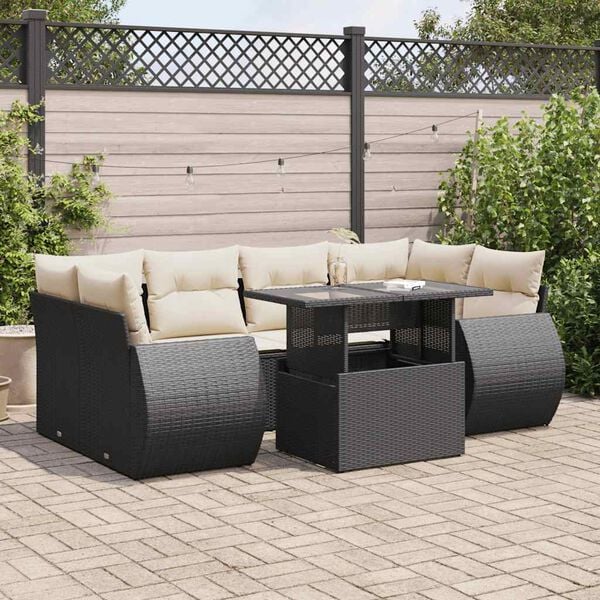vidaXL 7 Piece Garden Sofa Set with Cushions Black Poly Rattan