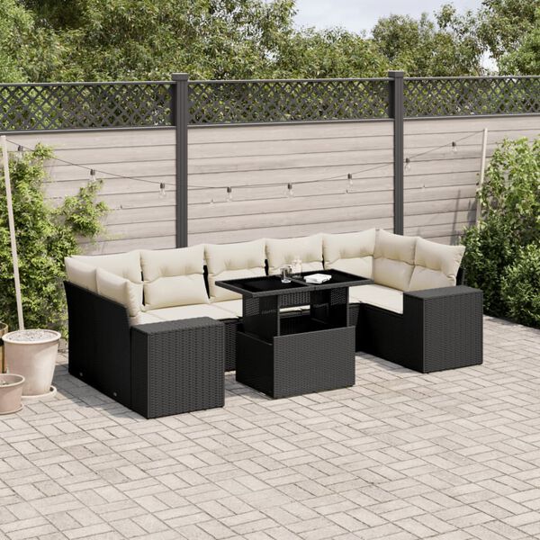 vidaXL 8 Piece Garden Sofa Set with Cushions Black Poly Rattan