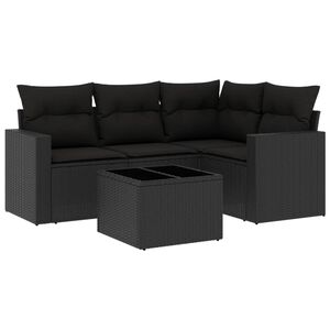 vidaXL 5 Piece Garden Sofa Set with Cushions Black Poly Rattan