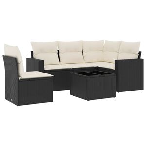 vidaXL 6 Piece Garden Sofa Set with Cushions Black Poly Rattan