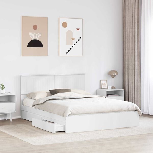 vidaXL Bed Frame with Drawer Manual White 150 x 200 cm Engineered Wood