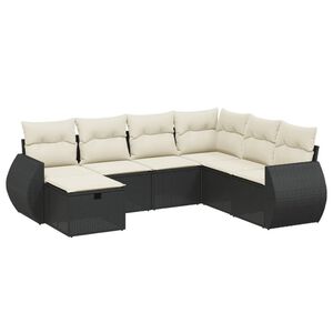 vidaXL 7 Piece Garden Sofa Set with Cushions Black Poly Rattan