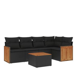 vidaXL 6 Piece Garden Sofa Set with Cushions Black Poly Rattan