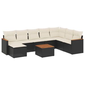 vidaXL 9 Piece Garden Sofa Set with Cushions Black Poly Rattan