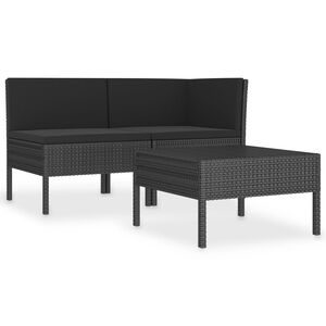 vidaXL 3 Piece Garden Lounge Set with Cushions Poly Rattan Black